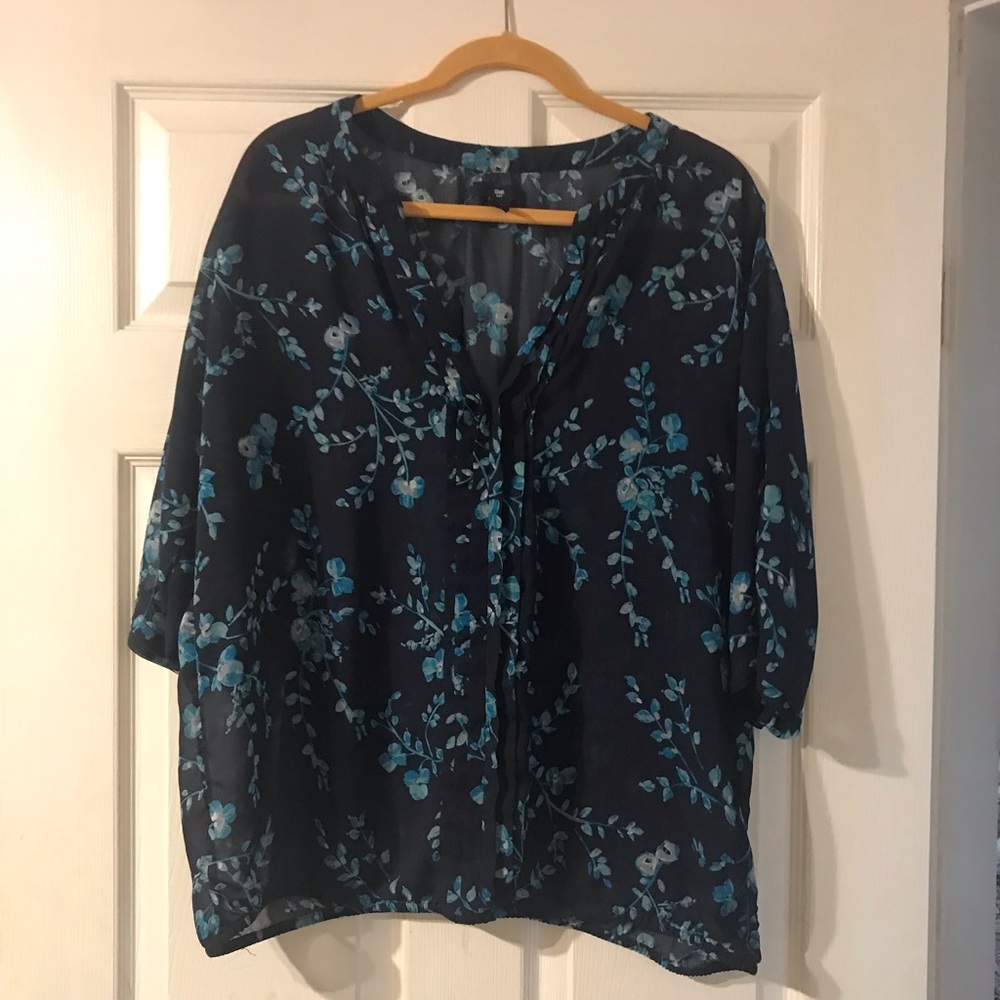 Size XXL Sheer Blouse - Navy Blue Floral - NWOT - The GAP